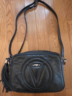 Valentino By Mario Valentino Black Leather Crossbody with Tassel